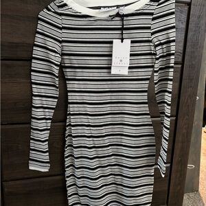 Daisy Monochrome Striped Long Sleeve Dress